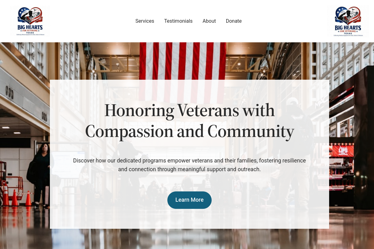 Big Hearts for Veterans website homepage