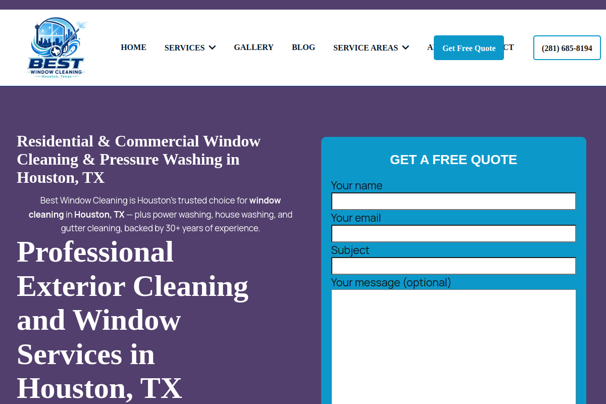 Best Window Cleaning website homepage